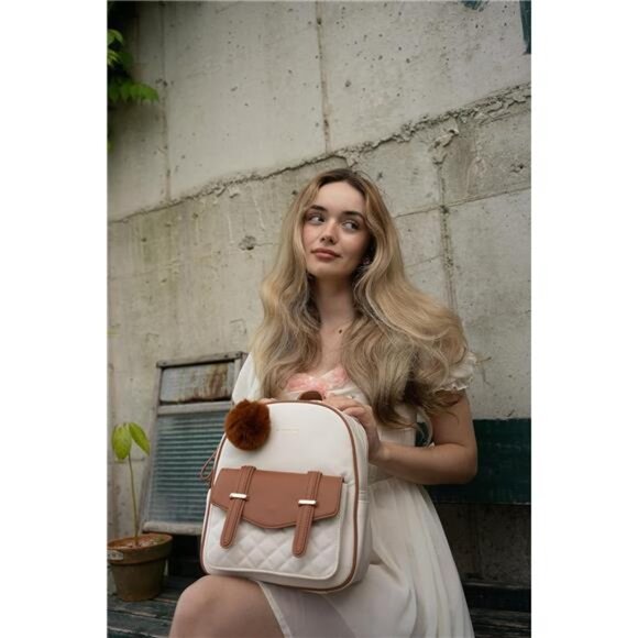 Mini Backpack for Women Cute Small Backpack Purse With Pompom PU Leather main image 4